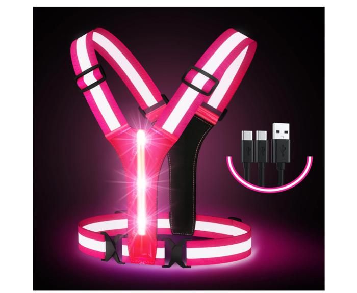 LED sécurité Rechargeable USB Gilet Running avec indicateur de sécurité et Ceinture réfléchissante Gilet de Course ave SAC DE SPORT - Sport