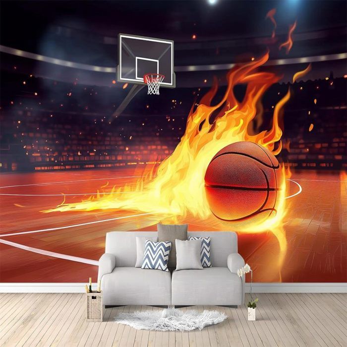Stade Flammes Basket Papier peint intiss Couleur Orange Dcoration Murale Tapisserie Photo Effet 3D 400x280 cm PAPIER PEINT