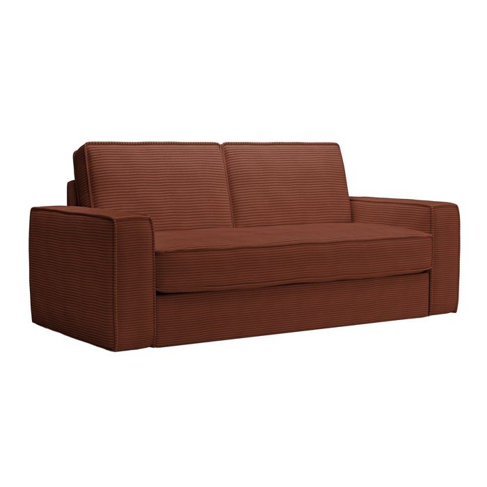 MINDY - Canapé 3 places convertible velours côtelé terracotta matelas 14 cm