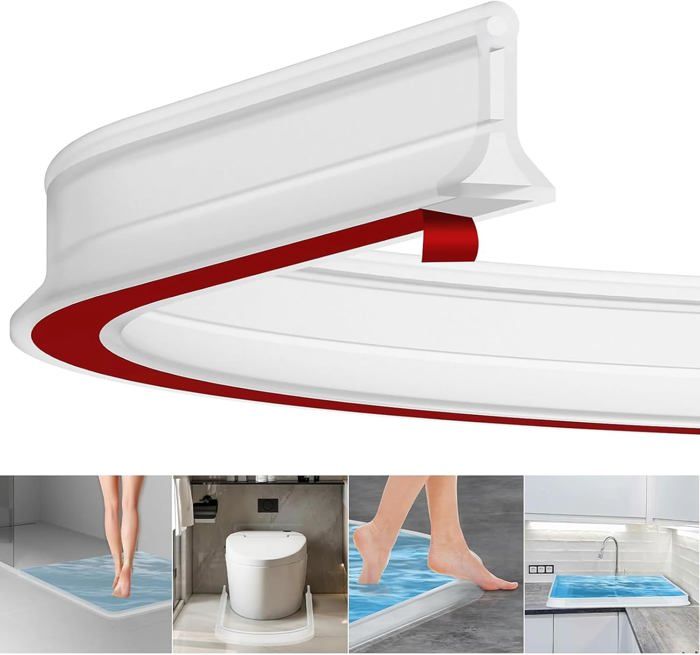 Barrière De Douche Silicone Autocollante - 250 Cm - Blanc - Anti-éclaboussures