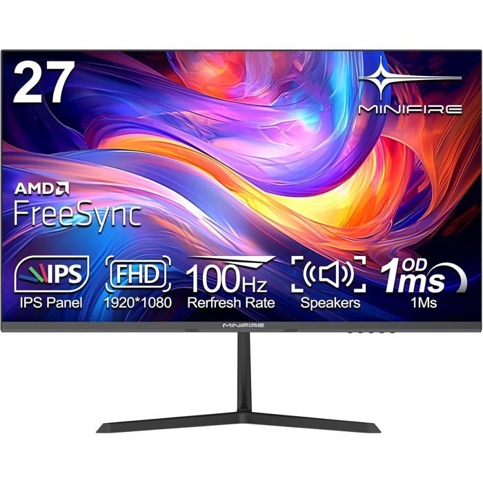 Écran Pc 27 Pouces Avec Haut-Parleurs Intégrés100HzFhd 1080PSans CadreIpsInclinableProtection Des YeuxVesa 75X75Mm – Noir