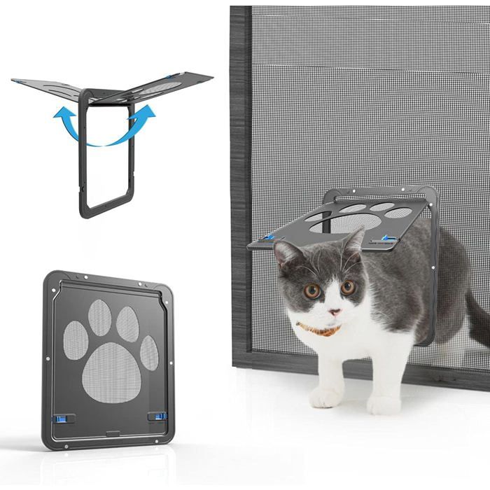 Chatiere pour Moustiquaire Facile à Installer La Liberté de Chat Verrouillable Moustiquaire de Porte pour Petit/Moyen Chat/Chien