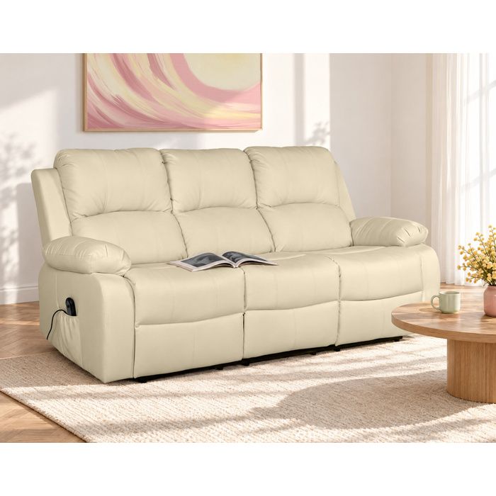 Armand - Canapé 3 places relax électrique en simili - Beige Armand - Canapé 3 places relax électrique en simili - Beige