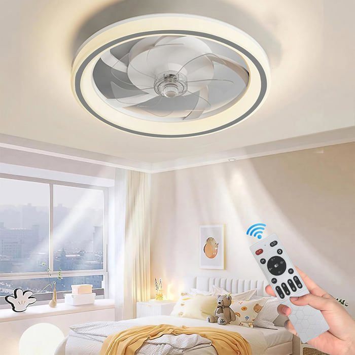 Ventilateur plafond silencieux chambre gris 88W avec lumière LED 6 vitesses télécommande été/hiver idéal salon et chambre - Prumya