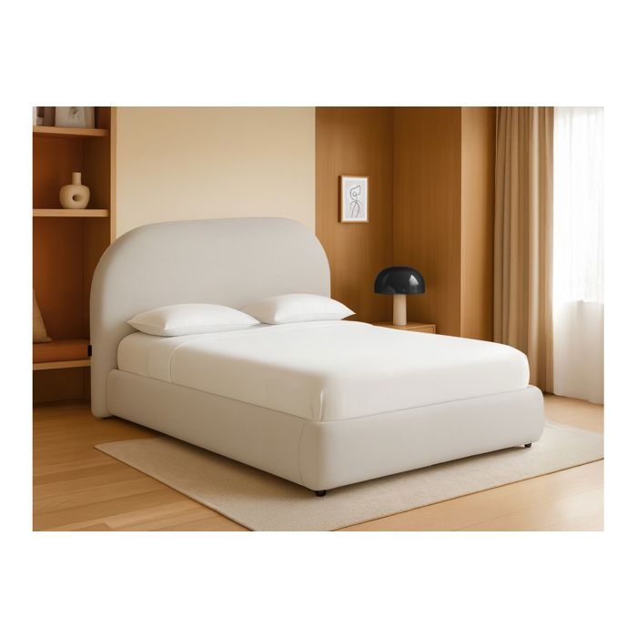 Cadre de lit ROLLY avec coffre en tissu blanc cassé - couchage 160x200cm Cadre de lit ROLLY avec coffre en tissu blanc cassé - couchage 160x200cm