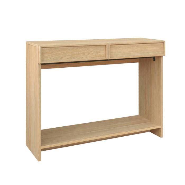 Console effet bois naturel 2 tiroirs et étagère - L 100 x P 33 x H 78cm - Kuba Console effet bois naturel 2 tiroirs et étagère - L 100 x P 33 x H 78cm - Kuba