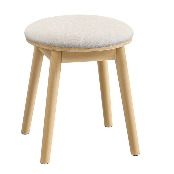 Tabouret de coiffeuse - HELLOSHOP26 - Ronde - Pieds en bois dhévéa - Tissu bouclette - Blanc crème Tabouret de coiffeuse - HELLOSHOP26 - Ronde - Pieds en bois dhévéa - Tissu bouclette - Blanc crème