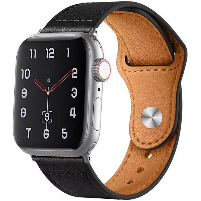 Stravo Bracelet Premium Cuir Véritable Business Luxe Apple Watch 44/45/46/49 mm Series 4-11 SE Ultra - Élégant - Noir