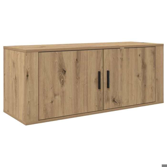 Black FridayMeuble TV mural - Cabinet TV mural - Armoire flottante Chêne artisanal - 100x34 5x40cm EU01_393832