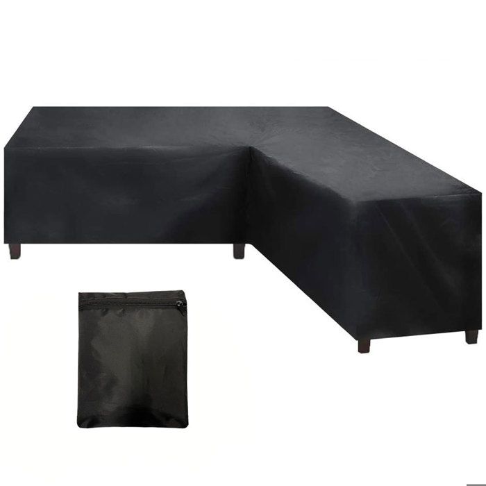 Youngshion Housse 210D Oxford Forme V Meuble Angle Rotin Imperméable Int/Ext avec Cordon Serrage Noir 250 x 250 x 100 cm
