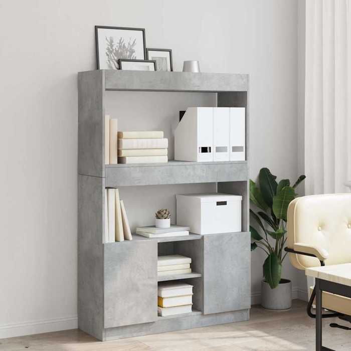 BEL-ACHAT* Buffe haut - Capacité généreuse - Cabinet Vaisselier gris béton 92x33x140 cm - Bois dingénierie Prom47376978