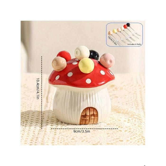 Ensemble fourchettes inox et base céramique - ULISEM - 7 pièces - Inox 304 - Base céramique champignon