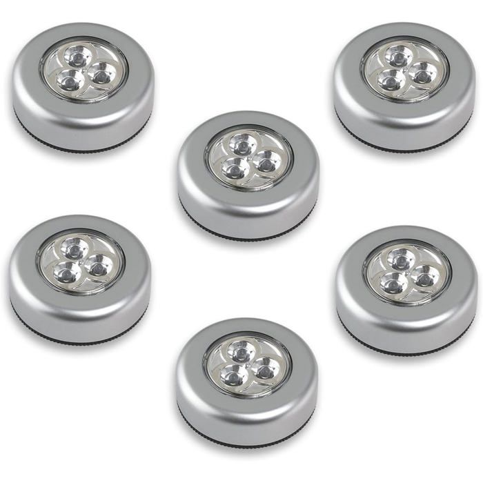 6 lampes LED sur piles - Il faut pousser dessus pour les allumer - Lumière blanche [Classe énergétique A+++] -