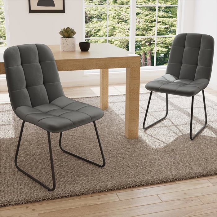 JIEXI Lot de 2 Chaises de salle à manger Chaise de cuisine scandinaves en velours U Pieds en métal (Gris)