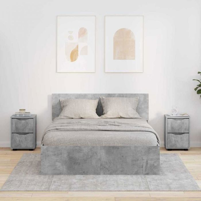 Table de chevet - VIDAXL - Lot 2 pcs 305x30x43 cm - Gris béton - 1 tiroir + étagère - Bois dingénierie