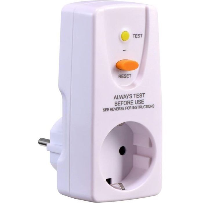 Prise intermédiaire de protection contre les chocs électriques - 16 A 220-250 V - Sensibilité de 10 mA