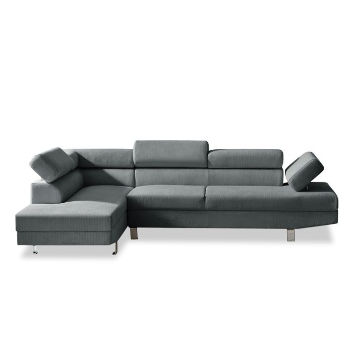 Canapé dangle gauche avec têtières relevables Palerme velours côtelé gris Canapé dangle gauche avec têtières relevables Palerme velours côtelé gris
