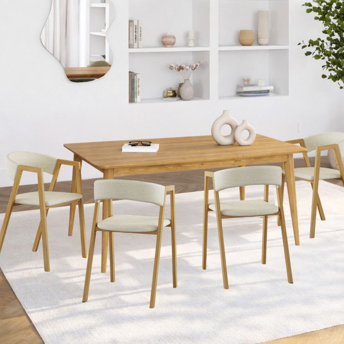IDMARKET Lot de 4 chaises CAMILLE en métal effet bois et tissu beige avec accoudoirs IDMARKET Lot de 4 chaises CAMILLE en métal effet bois et tissu beige avec accoudoirs