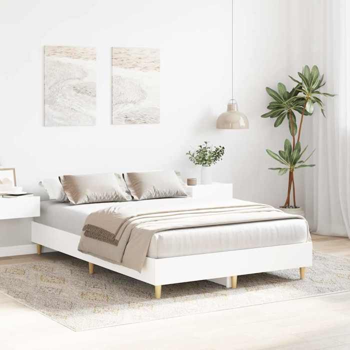 Bon planLit 2 places Blanc - 140x190 cm - LEMON® - Cadre de lit - sans matelas - blanc 140x190 cm - Bois dingénierie 9831804