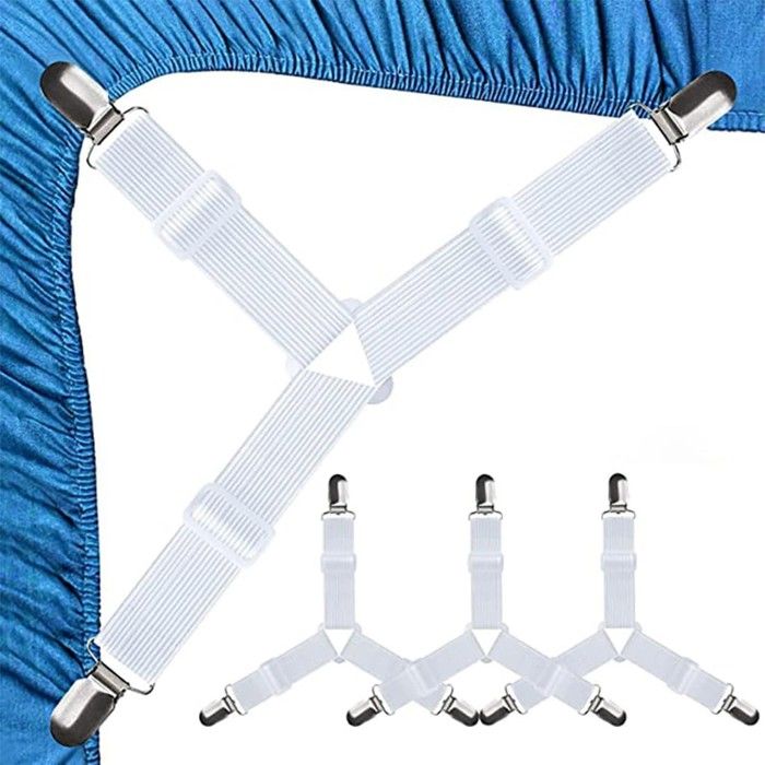4-pack white fitted sheet straps adjustable elastic fitted sheet straps with metal clips suitable for sheets mattress covers