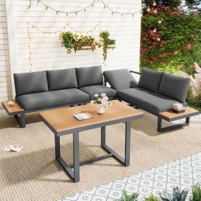 Salon de jardin en position dangle meubles avec fonction dinclinaison réglable 252x197x65.5 cm antirouille