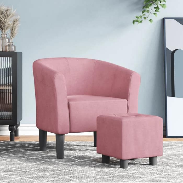 Rose Fauteuil simple Magnifique Chaise cabriolet - avec repose-pied rose velours 70x56x68cm CL6213292