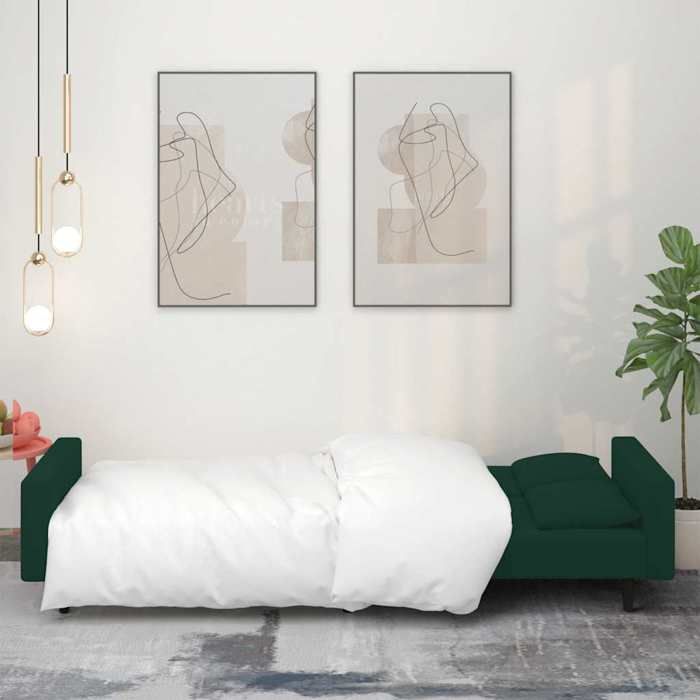 Antitaches Canapé-lit 2 places Scandinave - LEMONTREE - pour salon - Sofa réversible - avec deux oreillers Vert foncé Velours Size g