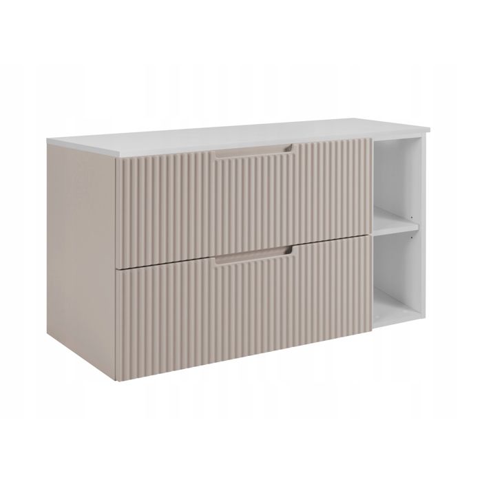 RODAN Meuble sous Lavabo 100 cm FLOW façade rainurée - Blanc / Cachemire