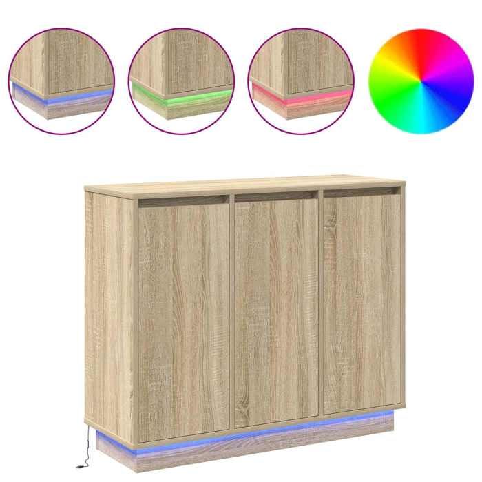 Décoratif - Buffet bas meuble de rangement LED - Chêne Sonoma 90x32x75cm - bois dingénierie - Buffet salle à manger con6474172