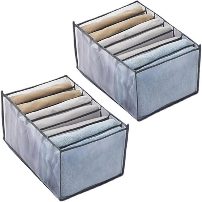 Lot de 2 Boîtes de Rangement Vêtements Pliable Organiseur Dressing Tiroir Armoire pour Jean Pantalon T-Shirt Gain de Place