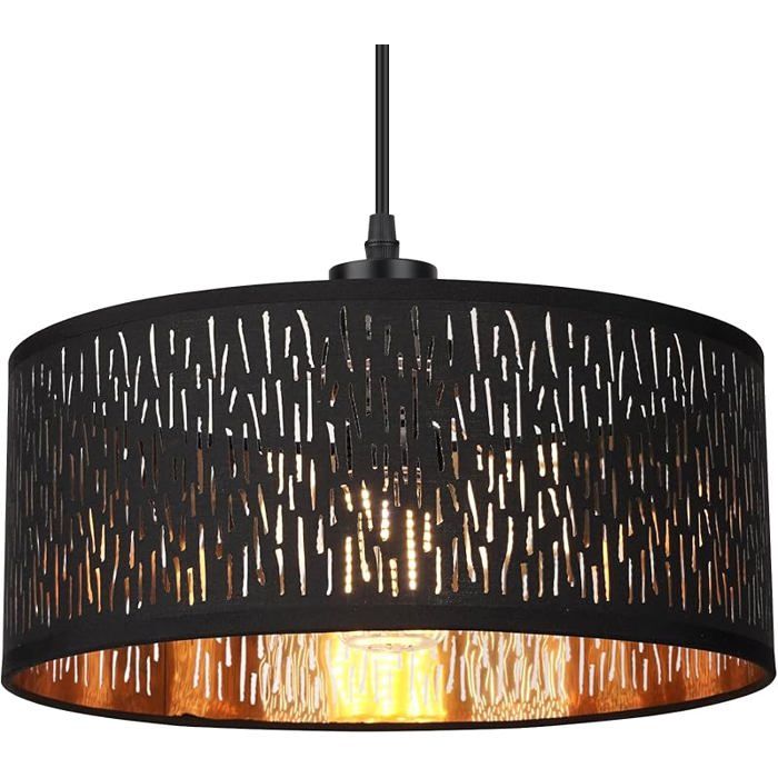 Suspension Noir Or Moderne Lampe à Suspendre Plafonnier E27 Rond Abat-jour Tissu Lampe à Ø30cm-Suspension Noir LUSTRE