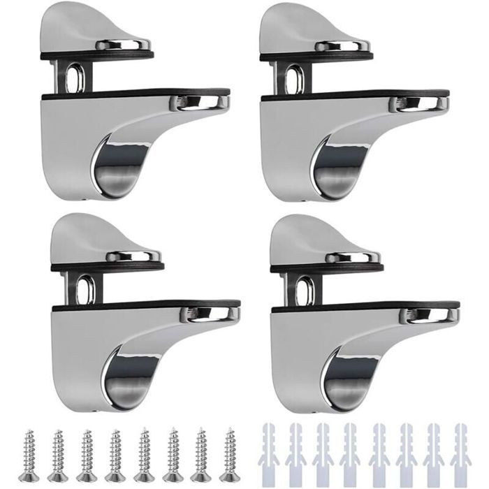 4 Pièces Support de Tablette en VerreRéglables Alliage de Zinc Poli Salle de Bains Étagère en Verre pour Le Verre Et Les Plancher