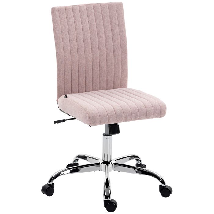 Chaise de bureau - HOMCOM - sans accoudoirs - hauteur réglable et pivotant 360° - tissu aspect lin - 43 x 56 x 89-99cm - rose