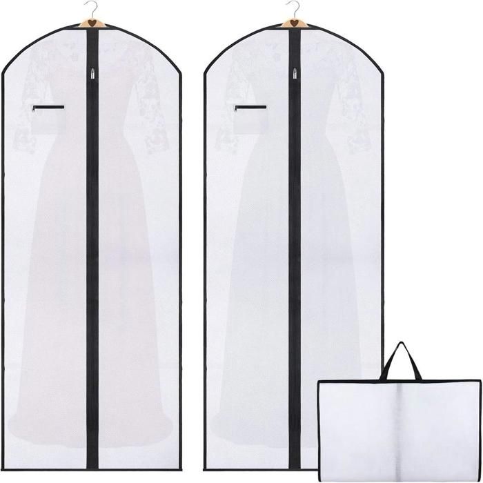 Lot de 2 housses de rangement pour robes de soirée et de mariage 180 cm anti-mites pliables en nontissé avec poche et poignée