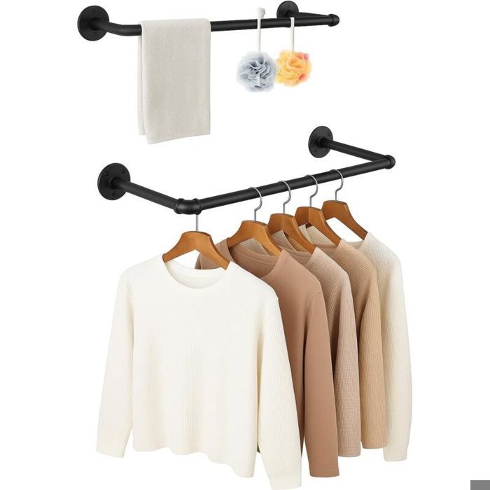 Porte-manteau mural en fonte – Lot de 2 50 cm design épuré gain de place idéal pour entrée ou chambre – Noir
