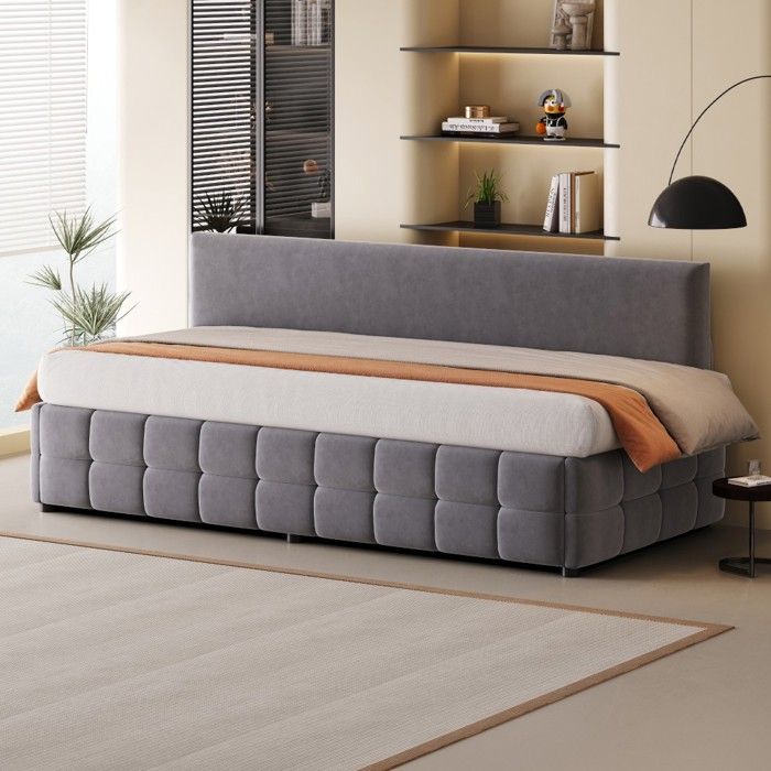 Canapé-Lit Rangement Hydraulique-Motif Carreaux-Dossier Sans Accoudoirs-Velours Gris Foncé-90x200cm-Sans Matelas Canapé-Lit Rangement Hydraulique-Motif Carreaux-Dossier Sans Accoudoirs-Velours Gris Foncé-90x200cm-Sans Matelas