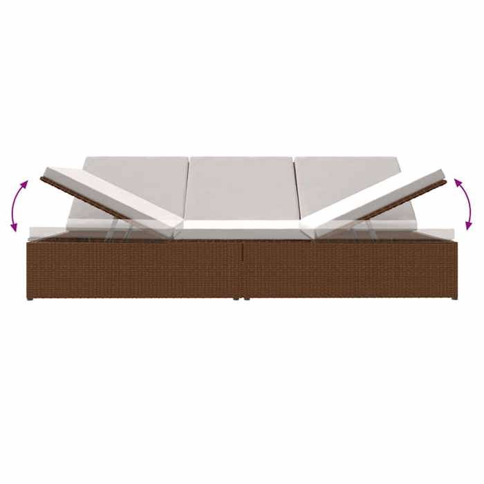 Transat convertible pour terrasse - ECOHOME® - Bain de Soleil simple - avec coussins Résine tressée Marron 7598616945