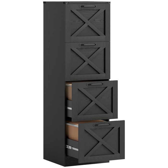 Caisson de bureau - HOMCOM - 4 tiroirs dossiers suspendus pour formats lettre/A4 style rustique - bois - 40x40x131cm - noir Caisson de bureau - HOMCOM - 4 tiroirs dossiers suspendus pour formats lettre/A4 style rustique - bois - 40x40x131cm - noir