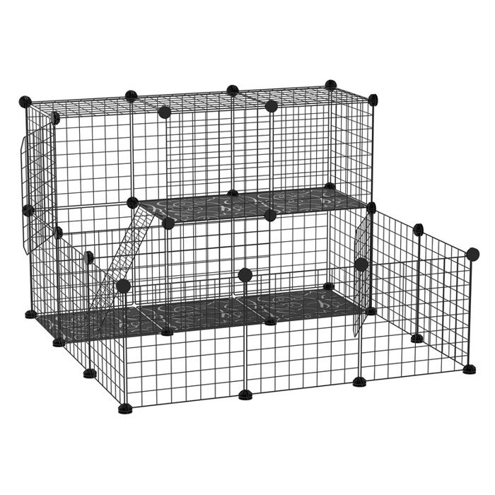 Cage modulaire pour petits animaux (cochons dInde lapins chinchillas) avec 24 panneaux et 2 portes 105 x 105 x 70 cm noire