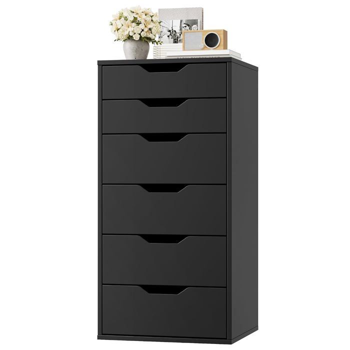 Commode 6 tiroirs chiffonnier noir en bois 90 5 cm - meuble de rangement polyvalent pour chambre et salon