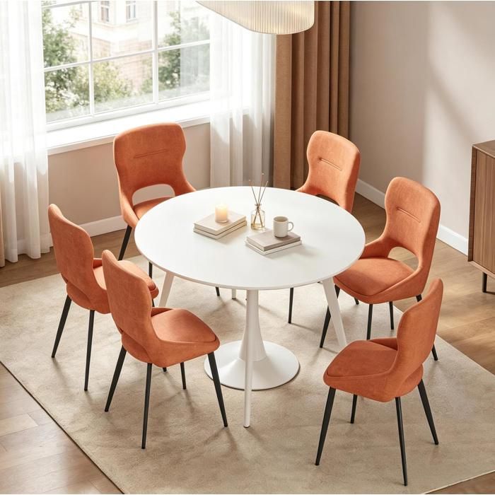 ROVRYN Lot de 6 chaises de salle à manger orange en chenille avec structure métallique et dossier ajouré