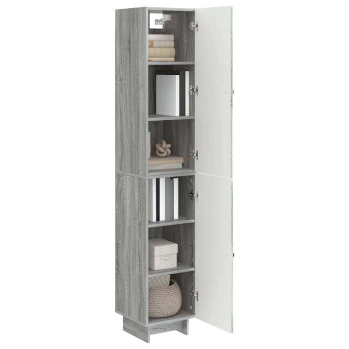 {436536}Colonne de salle de bain - Ensemble de Meubles 2 pc - sonoma gris - bois dingénierie - résistante à lhumidité - poids:31.3