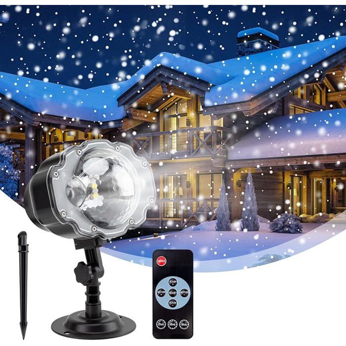 Projecteur de Noël lumières LED en forme de chute de neige - Projecteur dextérieur étanche avec télécommande - Projecteur Noël