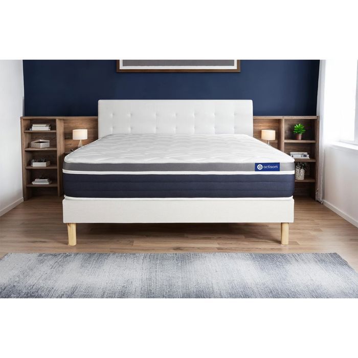 Ensemble Matelas Sommier 200x200 cm - Sommier Blanc (en kit) - Actimemo Confort Ensemble Matelas Sommier 200x200 cm - Sommier Blanc (en kit) - Actimemo Confort