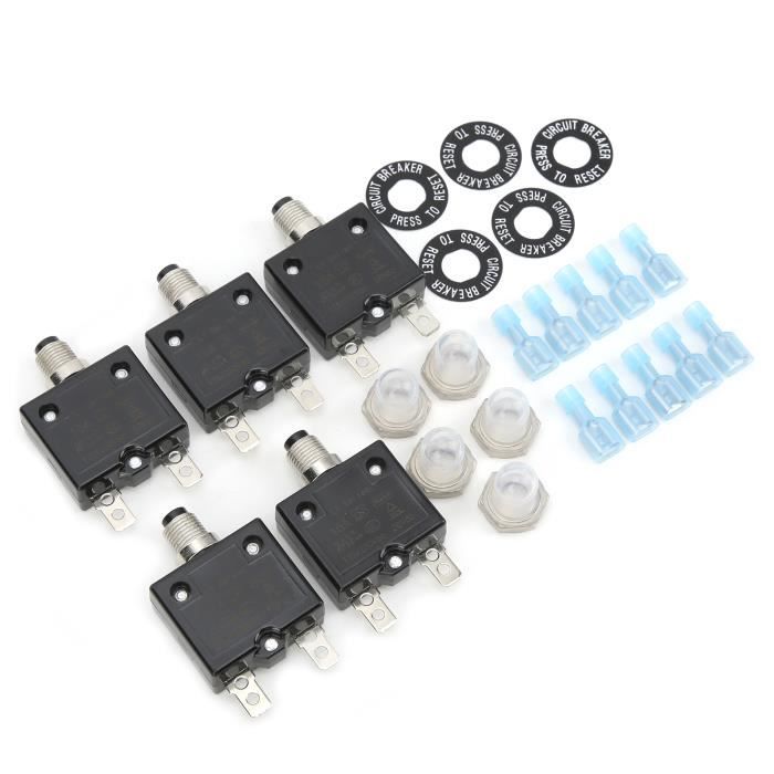 Disjoncteur Thermique 20A 125/250VAC - Bouton-Poussoir Réinitialisation Avec Capuchon Étanche (Lot De 5)