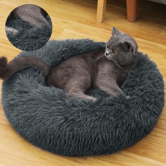 Comparer les prix de Tapis Chien - Panier Chat - Lit pour Chien - Lit Chat Rond en Peluche Moderne, Chaud en Automne Et en Hiver, 50cm, Gris Foncé