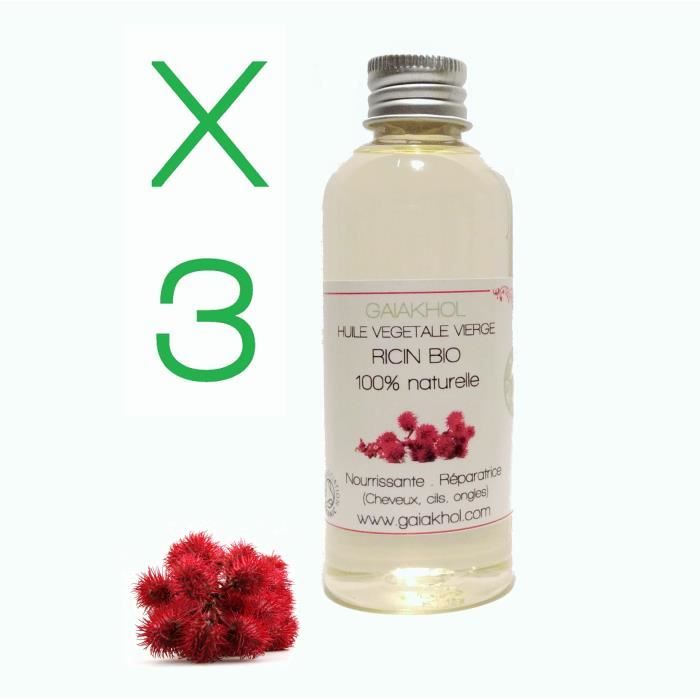 Lot De 3 Huiles Vegetales De Ricin Bio 100ml Repousse Cheveux Barbe Cils Ongles