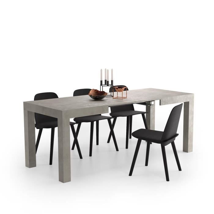 mobili fiver, table à manger extensible, first, béton, mélaminé, made in italy