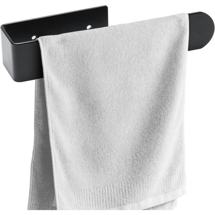 Porte Serviette - Noir - Aluminium - 20 cm - Installation sans Perçage - Design Moderne