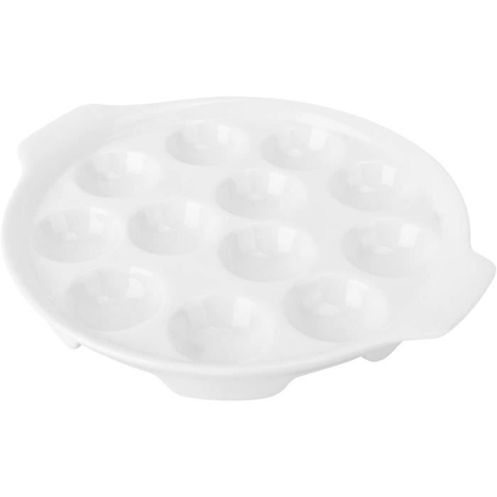 Assiettes à Escargots En Céramique Blanche - Lot De 4, 6 Trous, Avec Poignées - Pour Escargots, Fruits De Mer, Apéritifs - Lavable Au Lave-vaisselle - 13